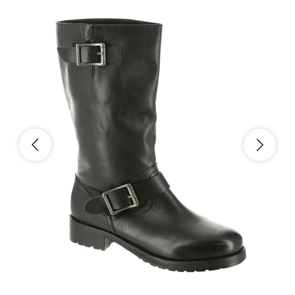 Free People Black Leather Moto Boots with Buckle Detail